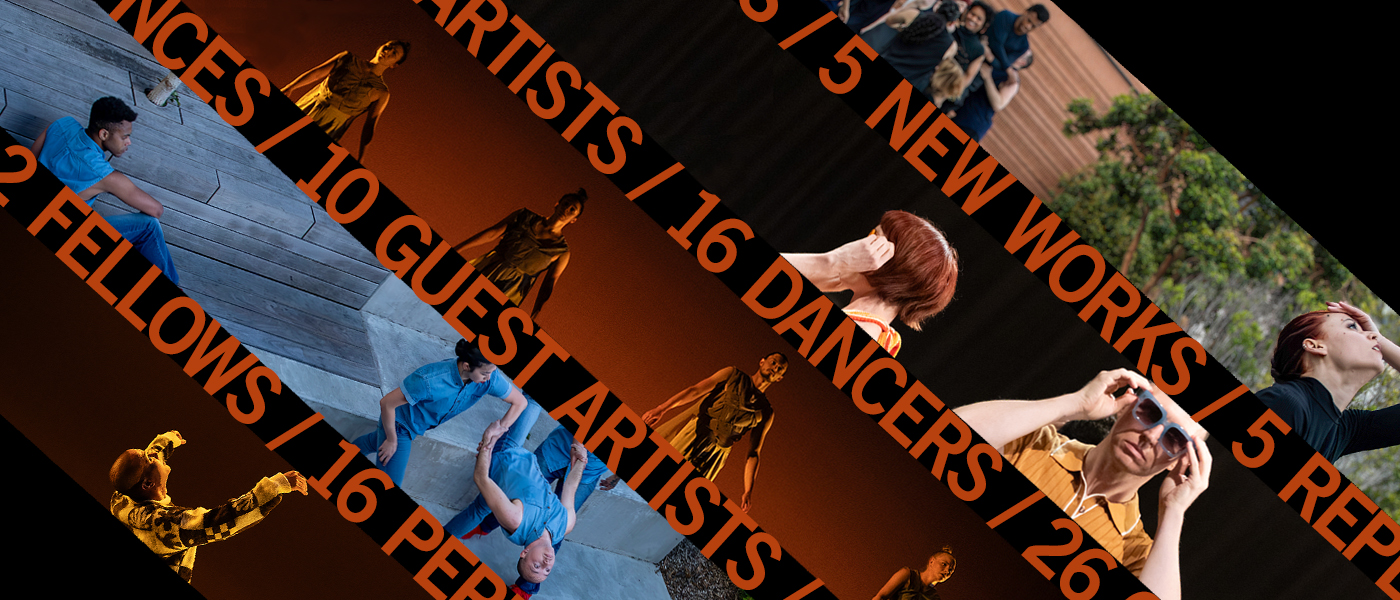 A collage of 5 dance photos in diagonal stripes with text in between reading 